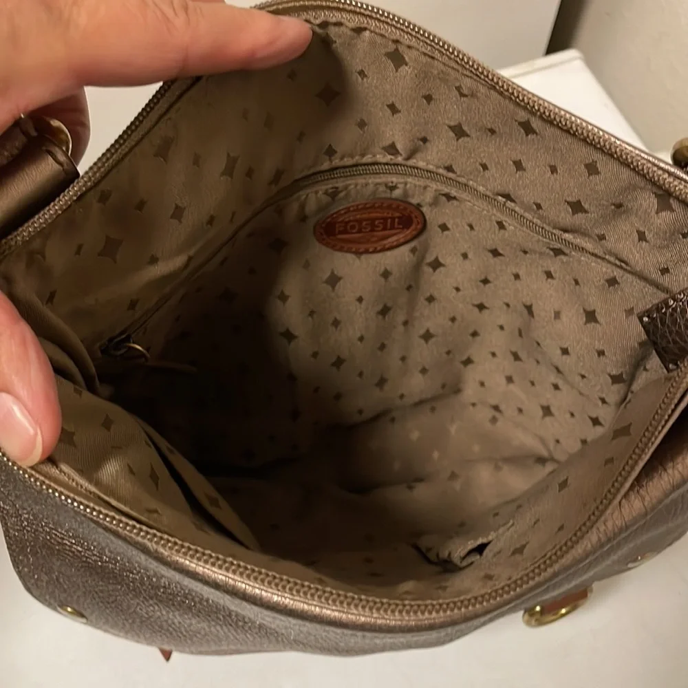Fossil Morgan Metallic Leather‎ Traveler Handbag